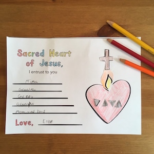 Sacred Heart of Jesus coloring page sheet liturgical year catholic resources for kids lazy liturgical feast day holiday prayer activity