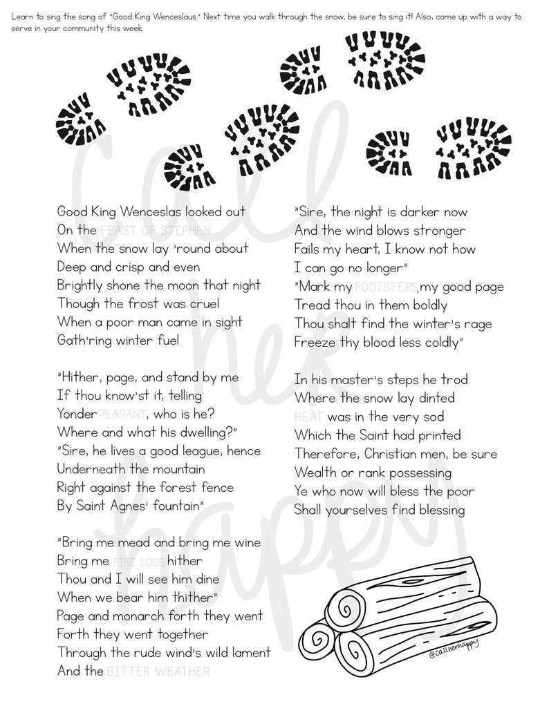 St Wenceslas Christmas Carol Printable Coloring Page Sheet Liturgical ...
