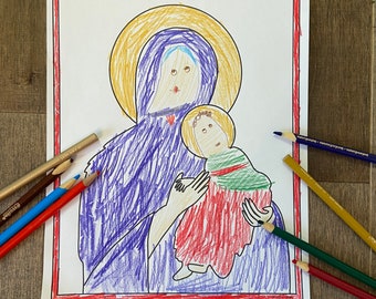 notre dame du perpétuel secours feuille de coloriage imprimable année liturgique ressources catholiques pour les enfants jour de fête activités de prière jésus