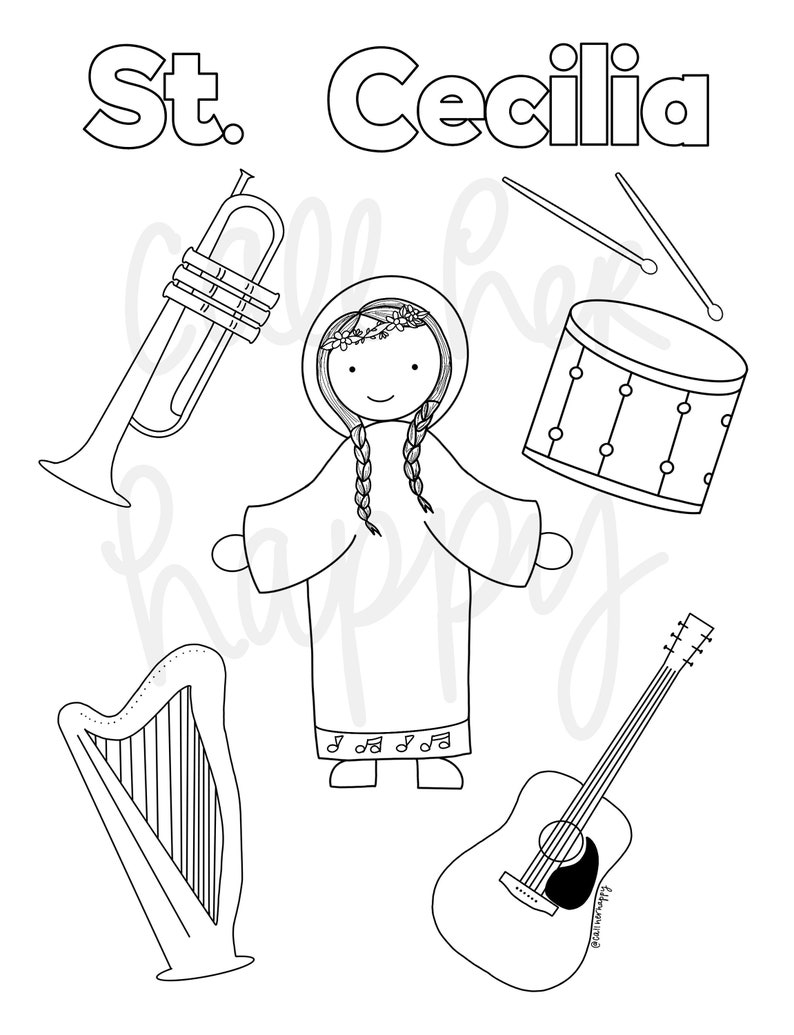 St. Cecilia music class coloring page sheet liturgical year - Etsy France
