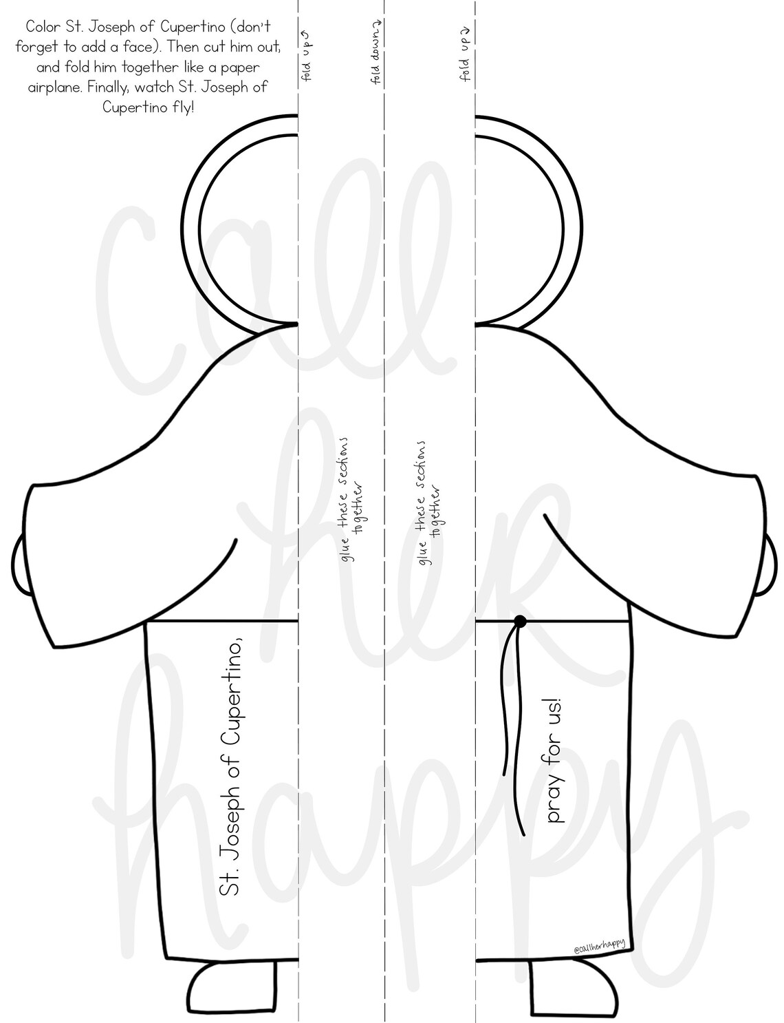 St Joseph Cupertino Worksheet Printable Coloring Page Sheet Etsy