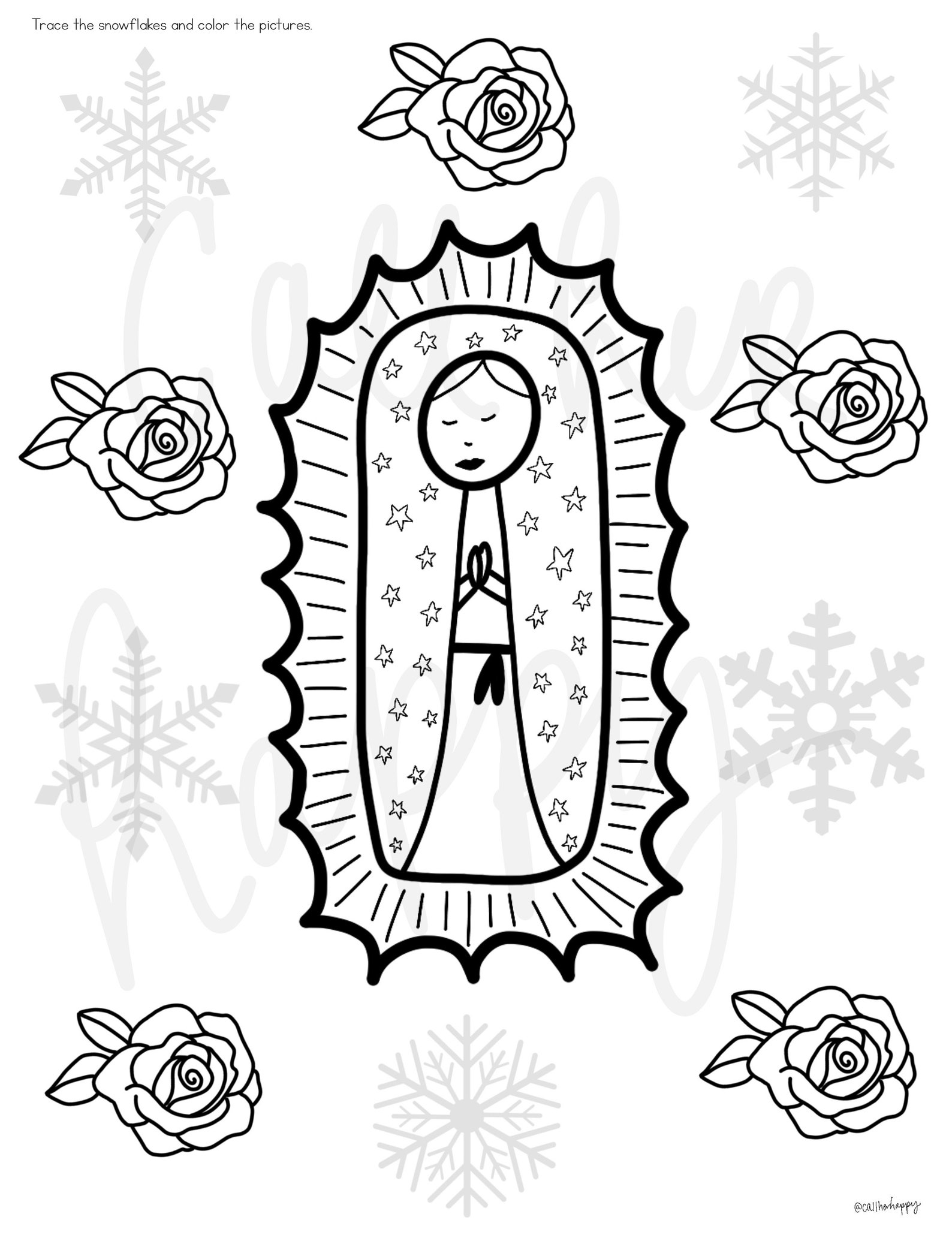 Our Lady of Guadalupe Printable Coloring Page Sheet Lazy | Etsy