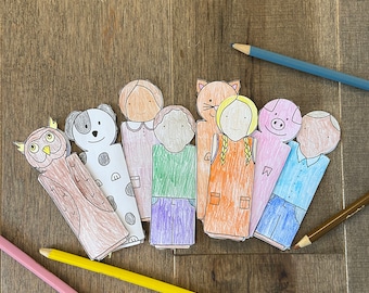 Animal people family Bible story finger puppets worksheet printable coloring page sheet catholic resources for kids prayer activities jesus