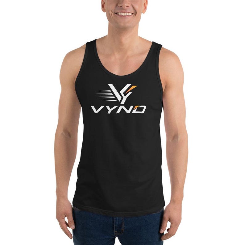Black VYND gym tank on a model