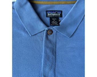 Patagonia Herren XL Bio-Baumwoll-Langarm-Poloshirt Blau Outdoor Casual
