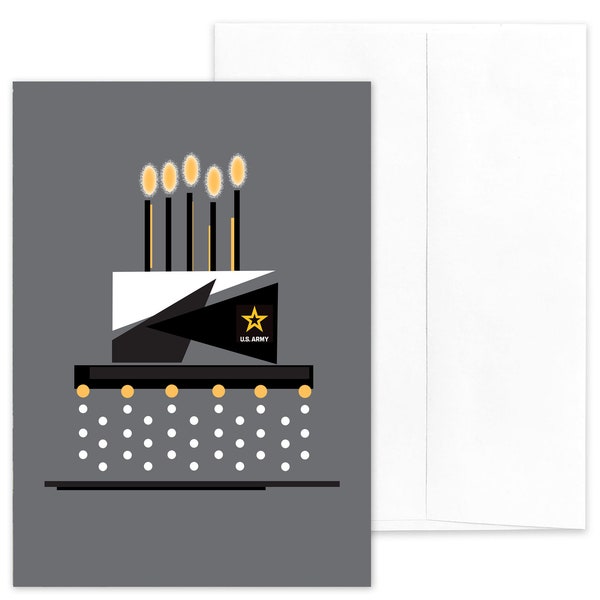 Army Military Congratulations Greeting Card - SOLDIER CELEBRATION CAKE - 5” x 7” - Includes Envelope