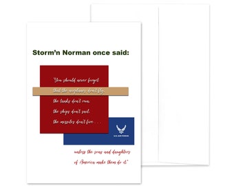 Veteran’s Day Military Appreciation Greeting Card For US Air Force - STORM'N NORMAN - 5” x 7” - Includes Envelope