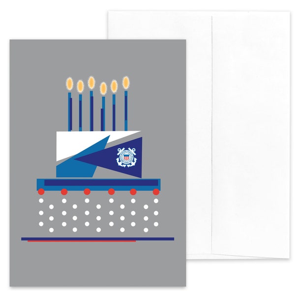 Coast Guard Military Congratulations Greeting Card - USCG CELEBRATION CAKE - 5” x 7” - Includes Envelope