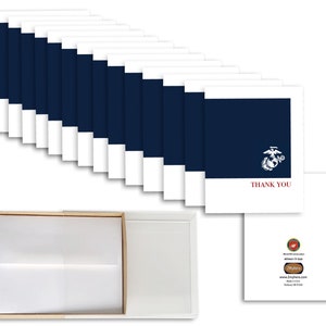 US Marine Corps Classic Thank You Note Cards - Blank Inside - With Envelopes - 4 1/4” x 5 1/2“