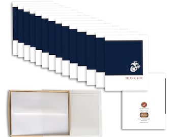 US Marine Corps Classic Thank You Note Cards - Blank Inside - With Envelopes - 4 1/4” x 5 1/2“