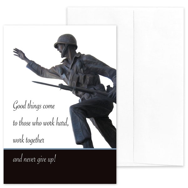 Military Promotion Congratulations Greeting Card For US Army Soldiers - WORK HARD - 5” x 7” - Includes Envelope