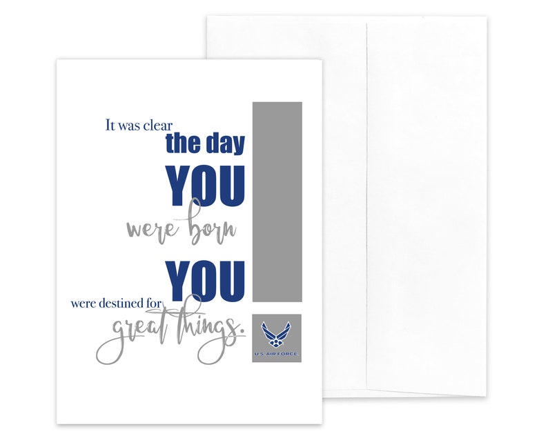 US Air Force Military Appreciation Greeting Card For Airmen - USAF DESTINED - 5” x 7” - Includes Envelope 