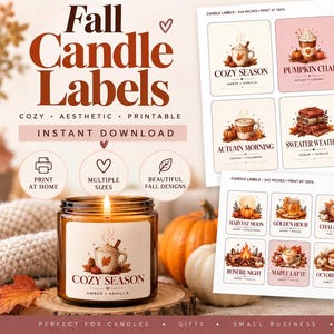 Cozy Fall Candle Labels, Autumn Jar Stickers, 20 Designs (Digital Download)
