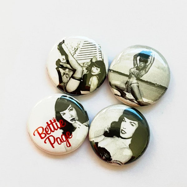 BETTIE PAGE Set of  Four 1" Metal Pinback Buttons