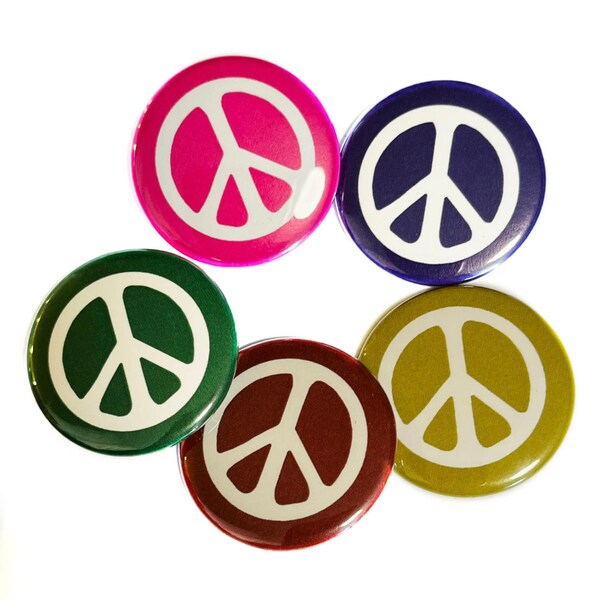 RETRO PEACE SIGN 1.5” Metal Pinback Button - Choose Your Color