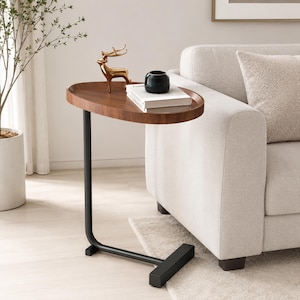 C Shaped Side Table, Sofa Couch End Table, Small Space Living Room Stand