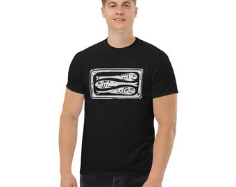 Sardine Linocut T-Shirt • Folk Art Tinned Fish Graphic Tee