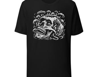 Mushroom Skull Tee, Black and White Graphic Shirt