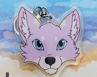 Porte-clés en acrylique avec breloque tête de loup