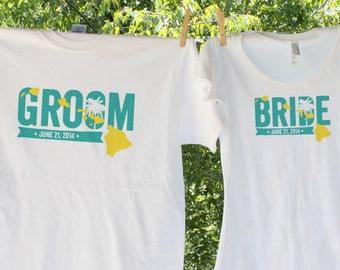 Hawaii Bride & Groom with date - two shirts