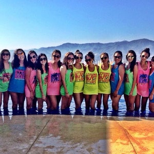 Set of Personalized Beach Bash Tanks - Bachelorette Tanks neon - Custom Designed Tanks - Personalized Bridal Party Shirts