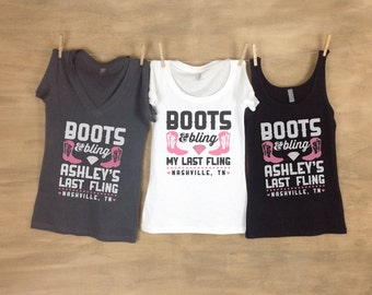 Boots and Bling Nashville Bachelorette Party Tanks or Shirts - sets Nashville Bach - Nashville Bacheloret - Wine Bachelorette Shirts