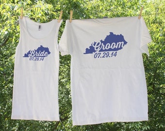 Kentucky State Bride & Groom with Optional Wedding Date - two shirts - GC