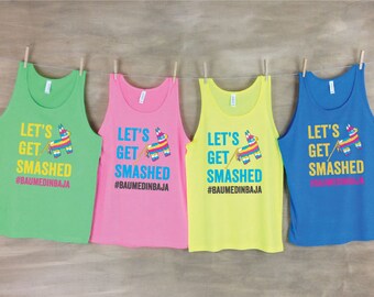 Lets Get Smashed / Bachelorette Party Shirts / Beach Bachelorette / Neon Beach Tanks / Bachelorette Party Shirt Sets / I'd Hit That Pinata