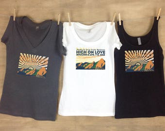High on Love -Boulder Bridal Shower Shirts and Tank Set, Colorado Mountain Bachelorette Shirts, Summer Shirts & Tank Top for Women