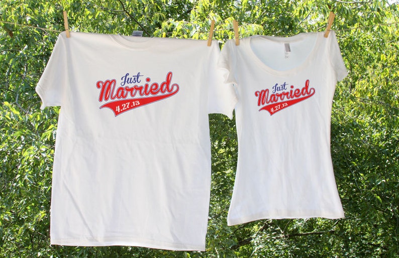 Sporty Just Married Shirts with date// two shirt set image 1