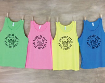 Bachelor Party Drinking Team Beach Tanks, Beach Bash Tank Tops, Funny Bachelor Party Neon Tanks, Tanks for Men, Bachelor Party Tank Set