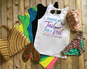 Trading My Tail / Beach Bachelorette / Bachelorette Party Shirts / Neon Beach Cover Up / Bachelorette Tank Sets / Bachelorette Shirts