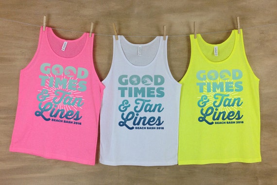 Beach Cover Ups Good Times and Tan Lines Neon Tank Tops, Neon Tank Tops for Women, Beach Bachelorette Tanks, Weekend Tank Tops, Custom Tanks