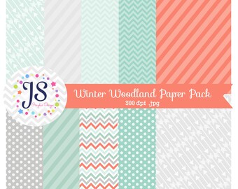 20FOR20 - Winter Woodland Digital Paper, Mint printable paper, backgrounds, aqua digital paper