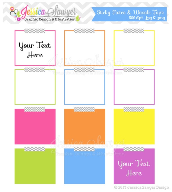 clip art set of sticky notes instant download rainbow planner personal use small commercial use Rainbow Sticky Notes Clipart Set