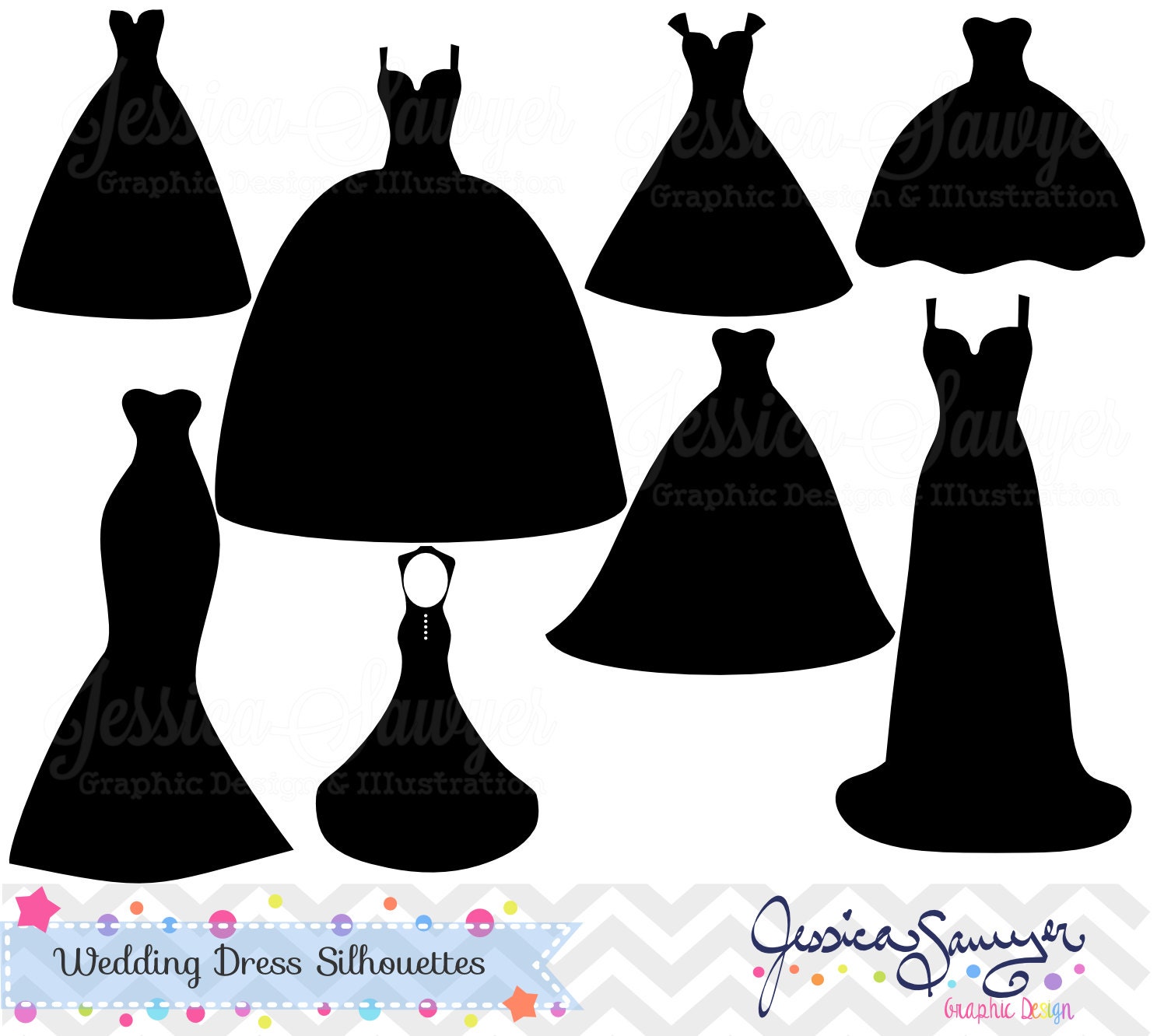 Download Instant Download Wedding Dress Clipart Silhouette Clipart Etsy