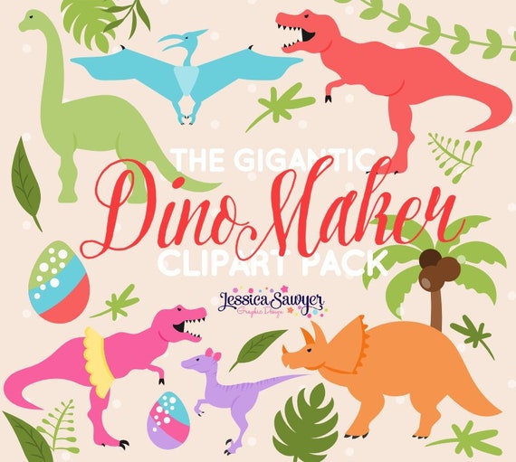 INSTANT DOWNLOAD - Dinosaur clipart with girls dinos and a dinosaur maker Il_570xn