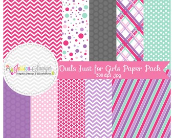 20FOR20,  cute girl owl digital paper, pink and purple, printable background, commercial use, nvites, scrapbooking, etsy shop sets