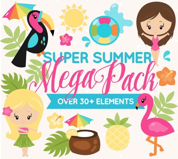 INSTANT DOWNLOAD - summer clipart with luau and pool party graphics Il_570xn
