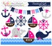 20FOR20, baby girl sailing clip art, whale clipart, sail boat, nautical vector, commercial use for invitations, announcements 