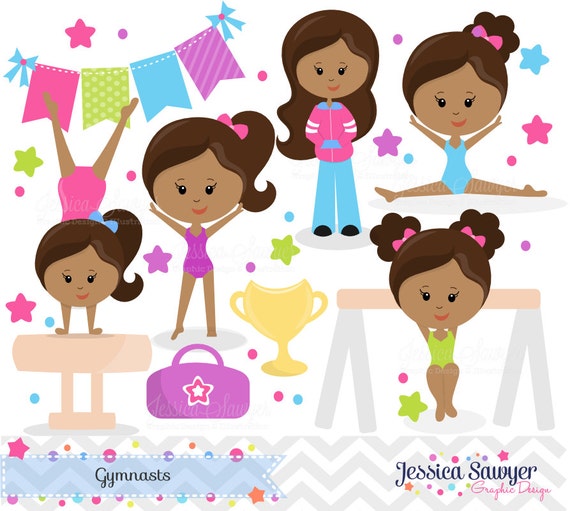 Instant Download Dark Skin Tones Gymnastics Clipart Tumbling Etsy