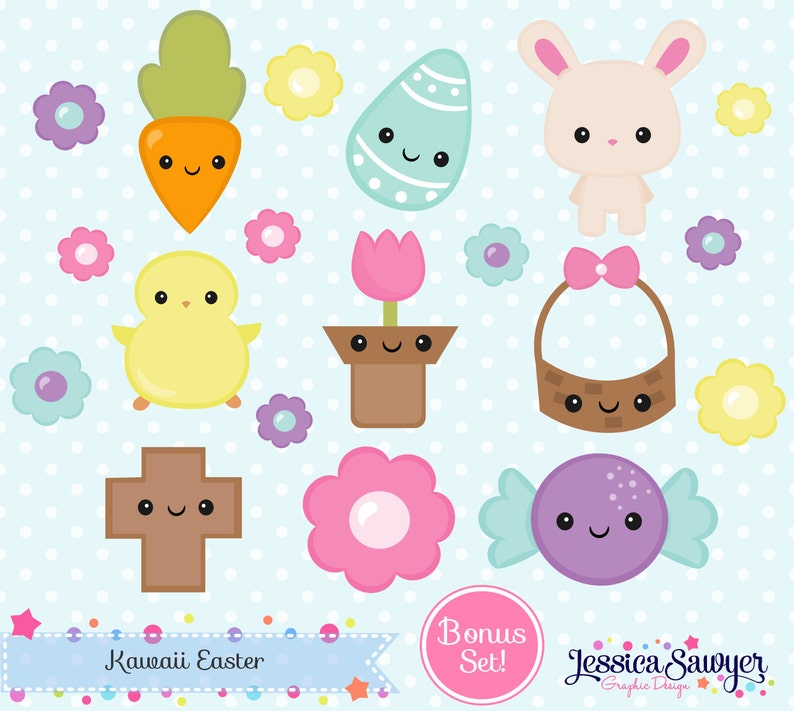 INSTANT DOWNLOAD Kawaii Easter Clipart and Vectors for | Etsy