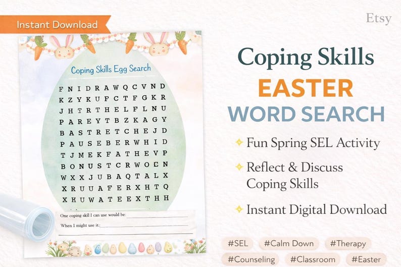 Coping Skills Word Search for Kids | Easter SEL Activity | Social ...