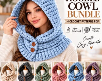 Hooded Cowl Crochet Pattern Bundle, Balaclava Scarf, Winter Neck Warmers (PDF Download)