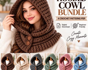 Hooded Cowl Crochet Pattern Bundle, Balaclava Scarf, Winter Neck Warmers (PDF Download)