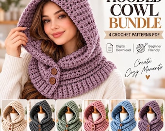 Hooded Cowl Crochet Pattern Bundle, Balaclava Scarf, Winter Neck Warmers (PDF Download)