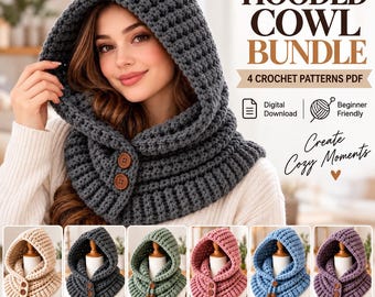 Hooded Cowl Crochet Pattern Bundle, Balaclava Scarf, Winter Neck Warmers (PDF Download)