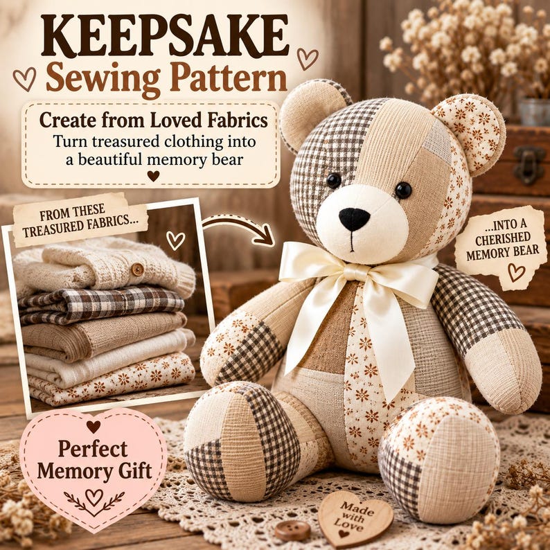 Nähanleitung für einen neutralen Patchwork-Erinnerungsbären (PDF), 14 & 18 Zoll (35,5 & 45,7 cm), A4/US Letter A0, Schritt-für-Schritt-Anleitung Bild 5