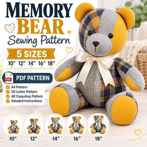 Schnittmuster für den Memory Bear (PDF), fünf Größen (25–45 cm) mit bebilderter Nähanleitung