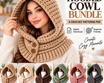 Hooded Cowl Crochet Pattern Bundle, Balaclava Scarf, Winter Neck Warmers (PDF Download)